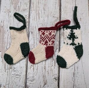 Set of Three Handmade Mini Christmas Stocking Ornaments